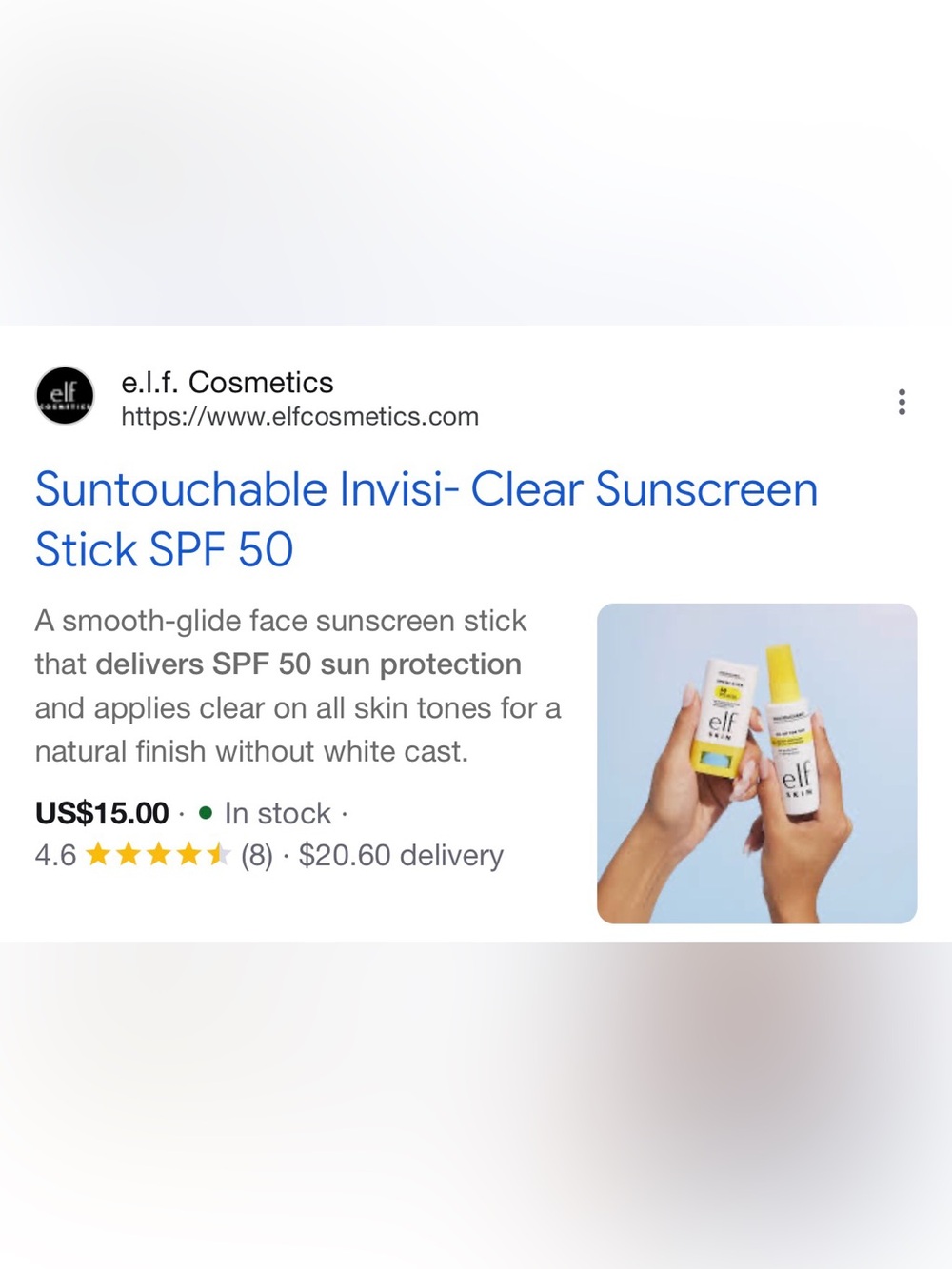ELF Yellow & White Sunto uchable Invisi Clear Sunscreen Stick SPF 50